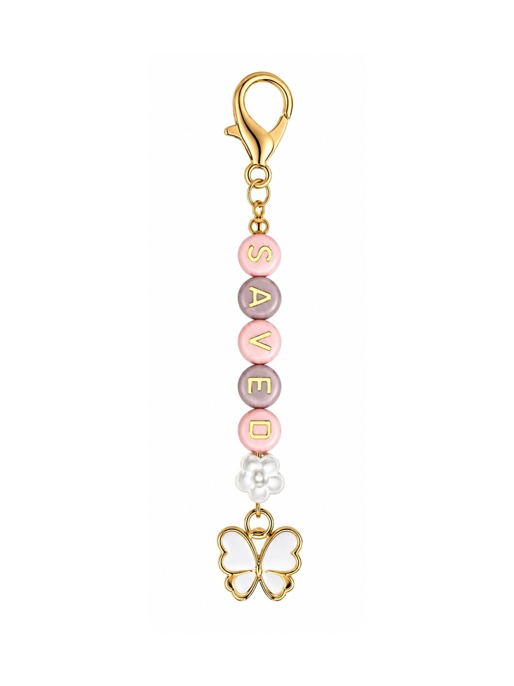 Gold Butterfly Charm Keychain with Pink and Lavender Beads